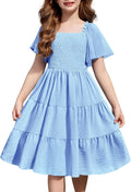 Girls Summer Smocked Midi Dress with Pockets - Boho Tween Style