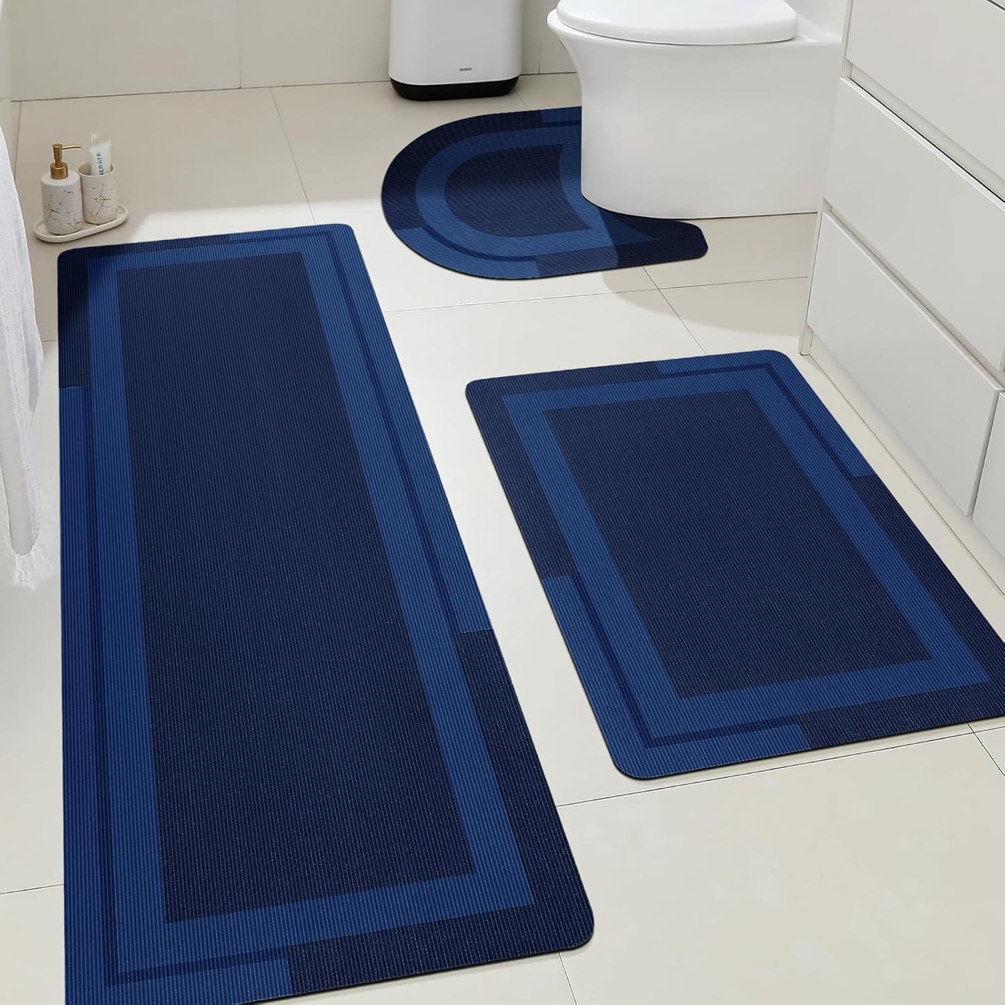 Ultra Thin Bath Mats for Easy Use Under Doors - 3 Piece Set