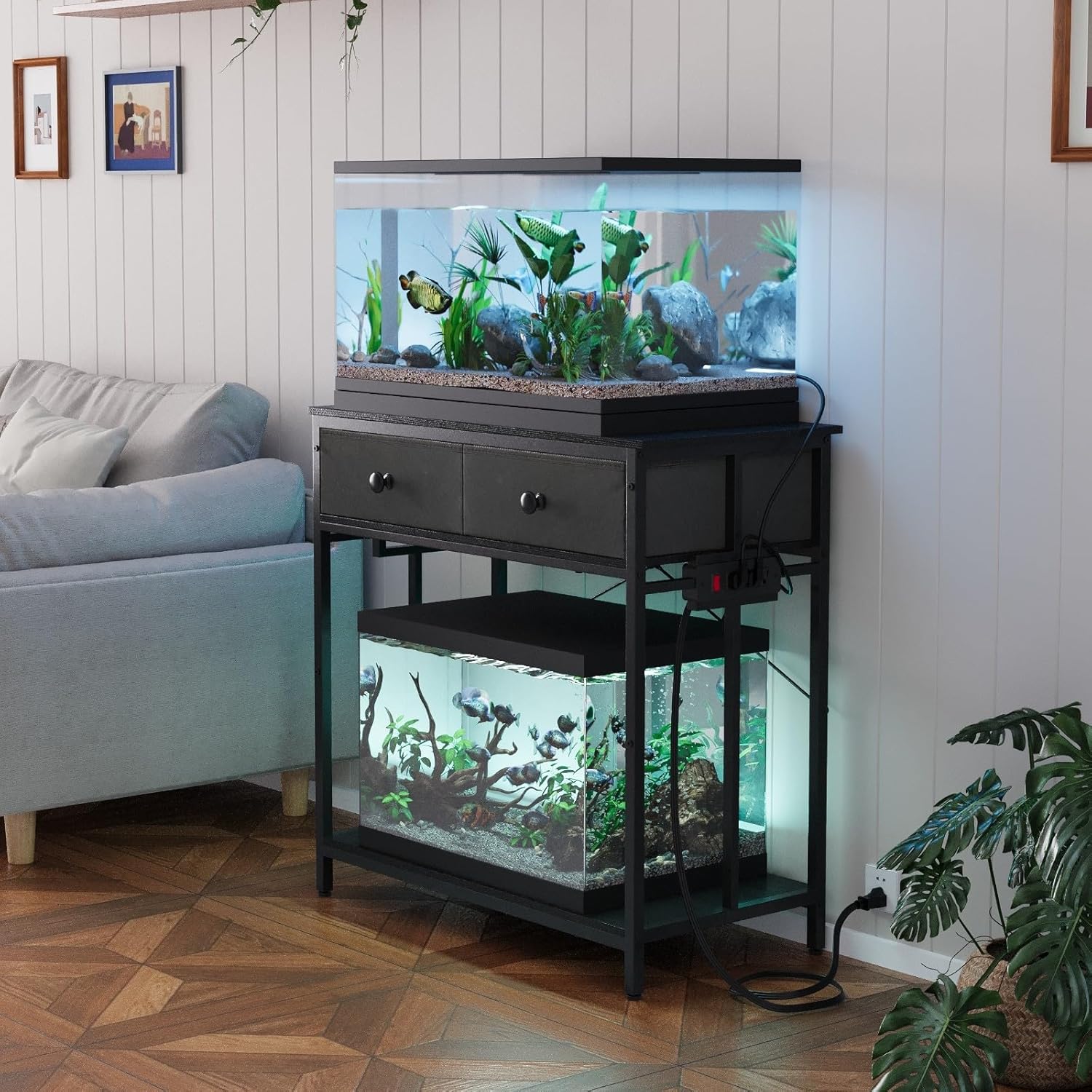 VOWNER 20-29 Gallon Aquarium Stand with Power Outlet and Storage