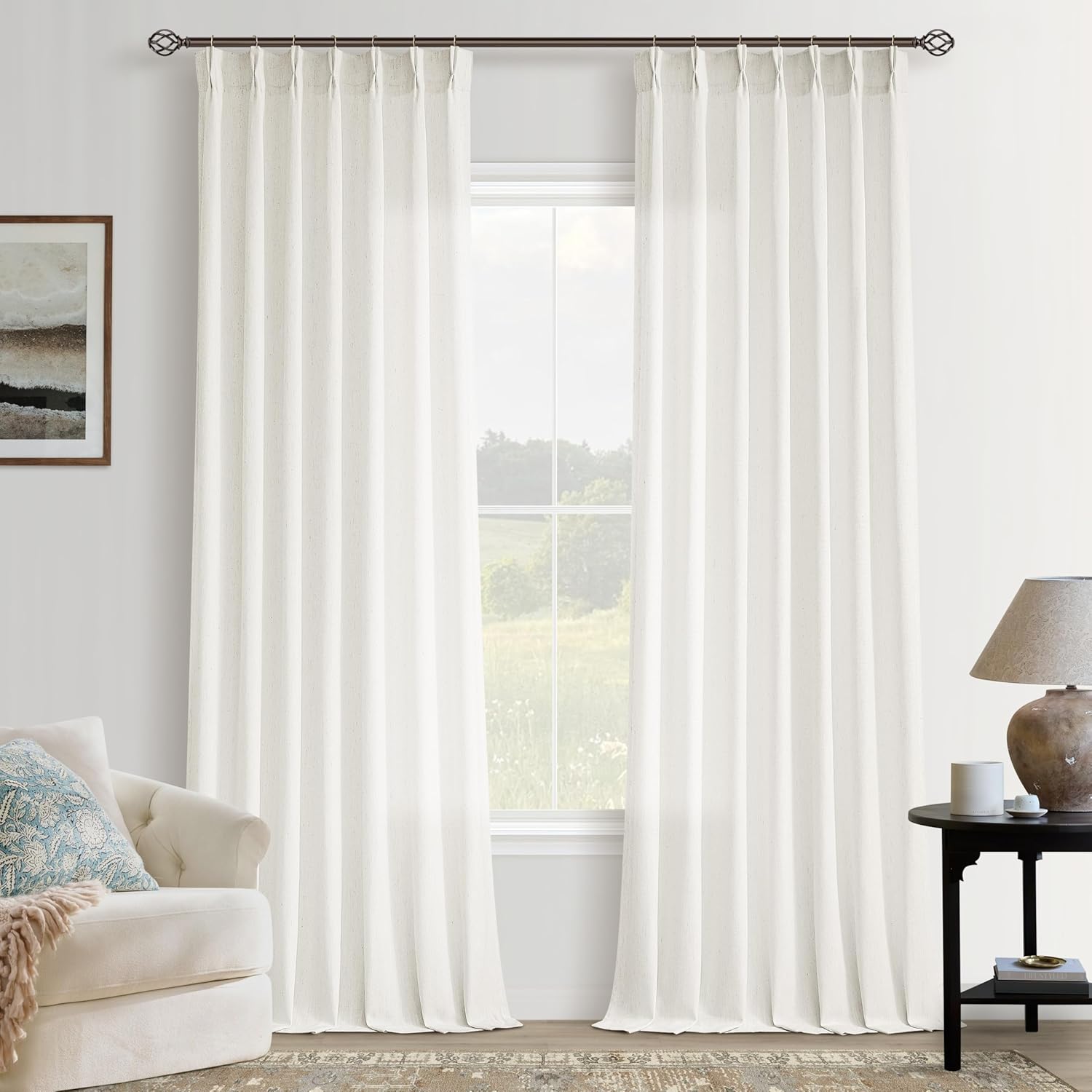 94 Inch Pinch Pleated Linen Curtains for Living Room Elegance