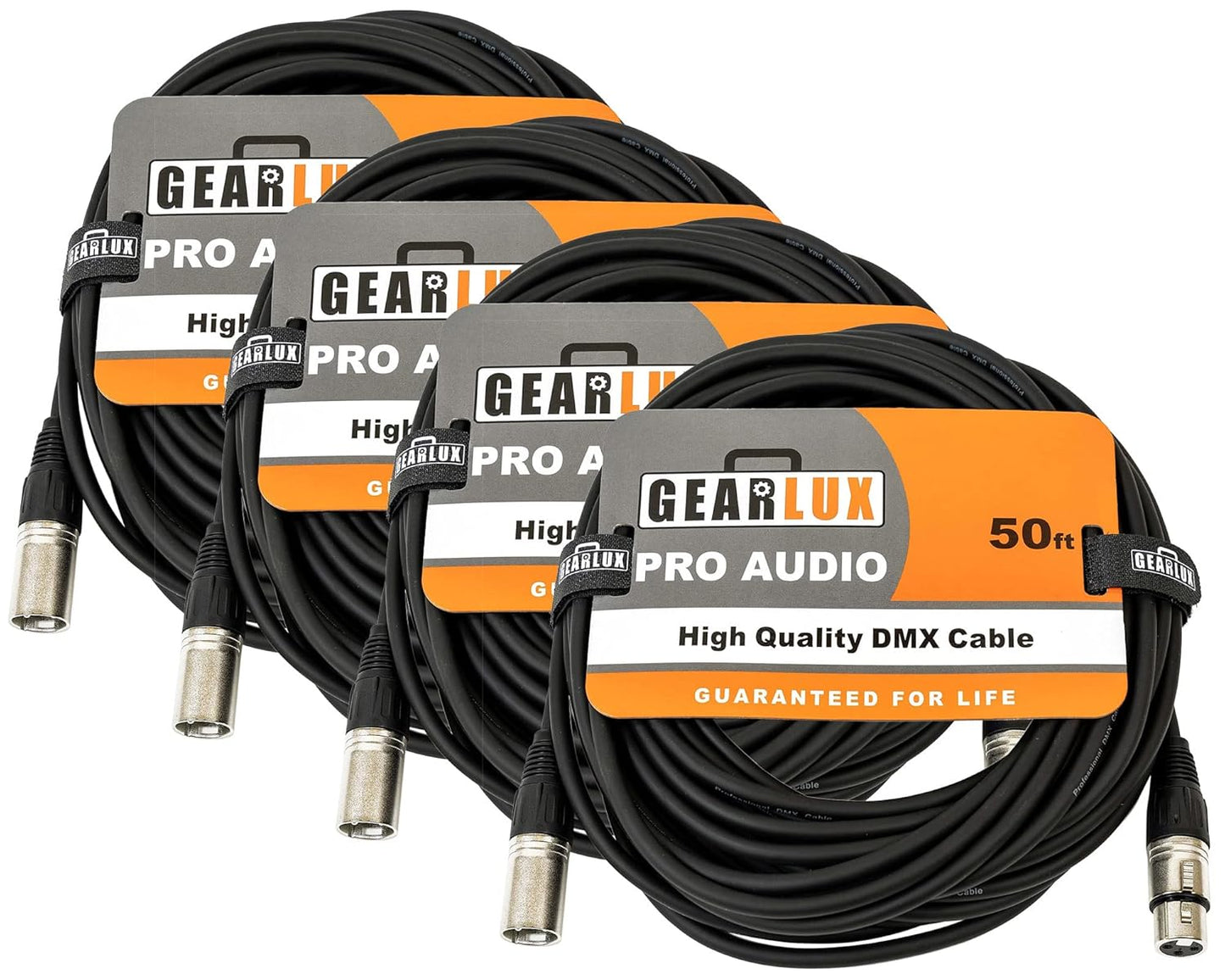 Gearlux DMX Cable 50 Feet 4 Pack for Lighting and Fog Machines