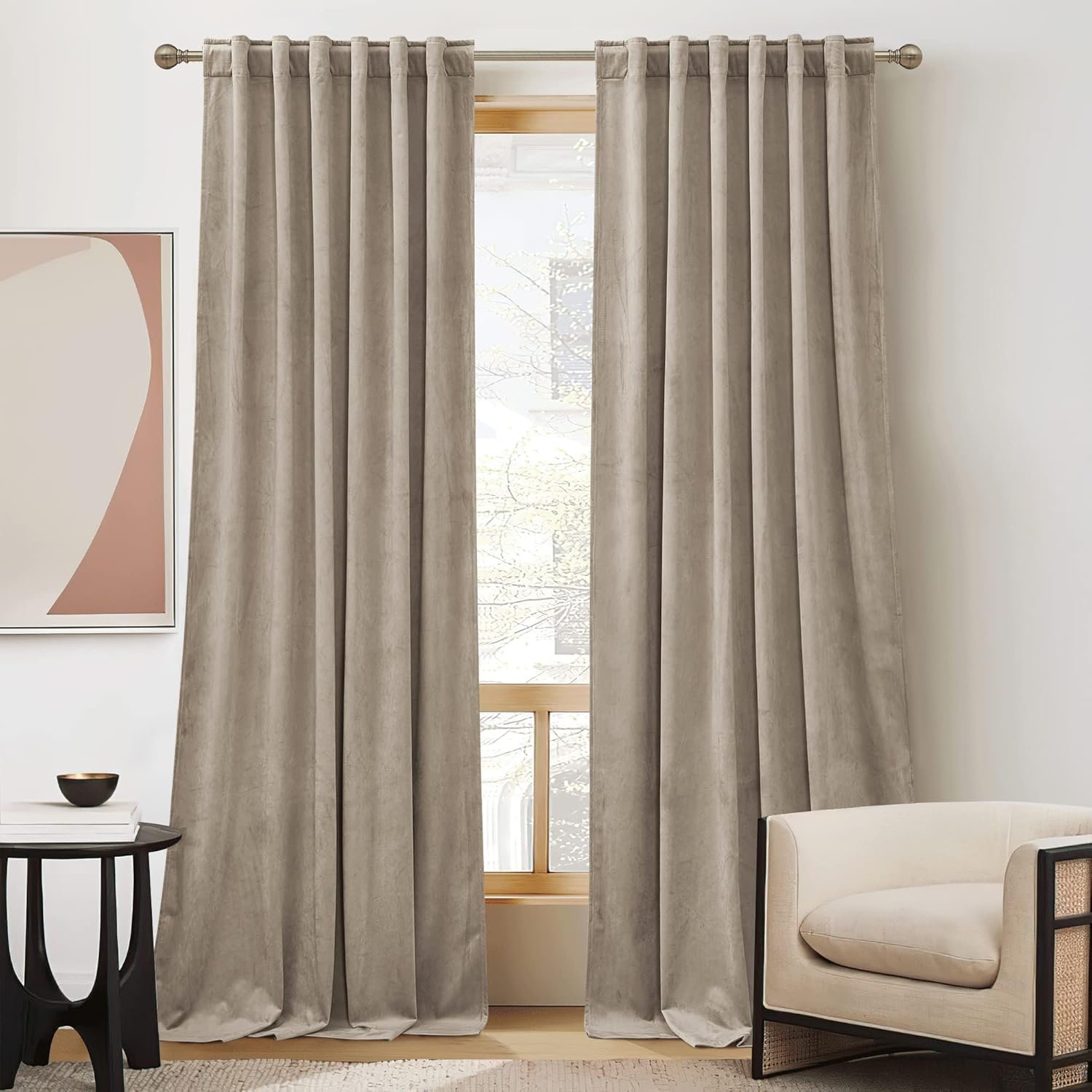 RYB Home Farmhouse Curtains Elegant Velvet for Darkening Privacy