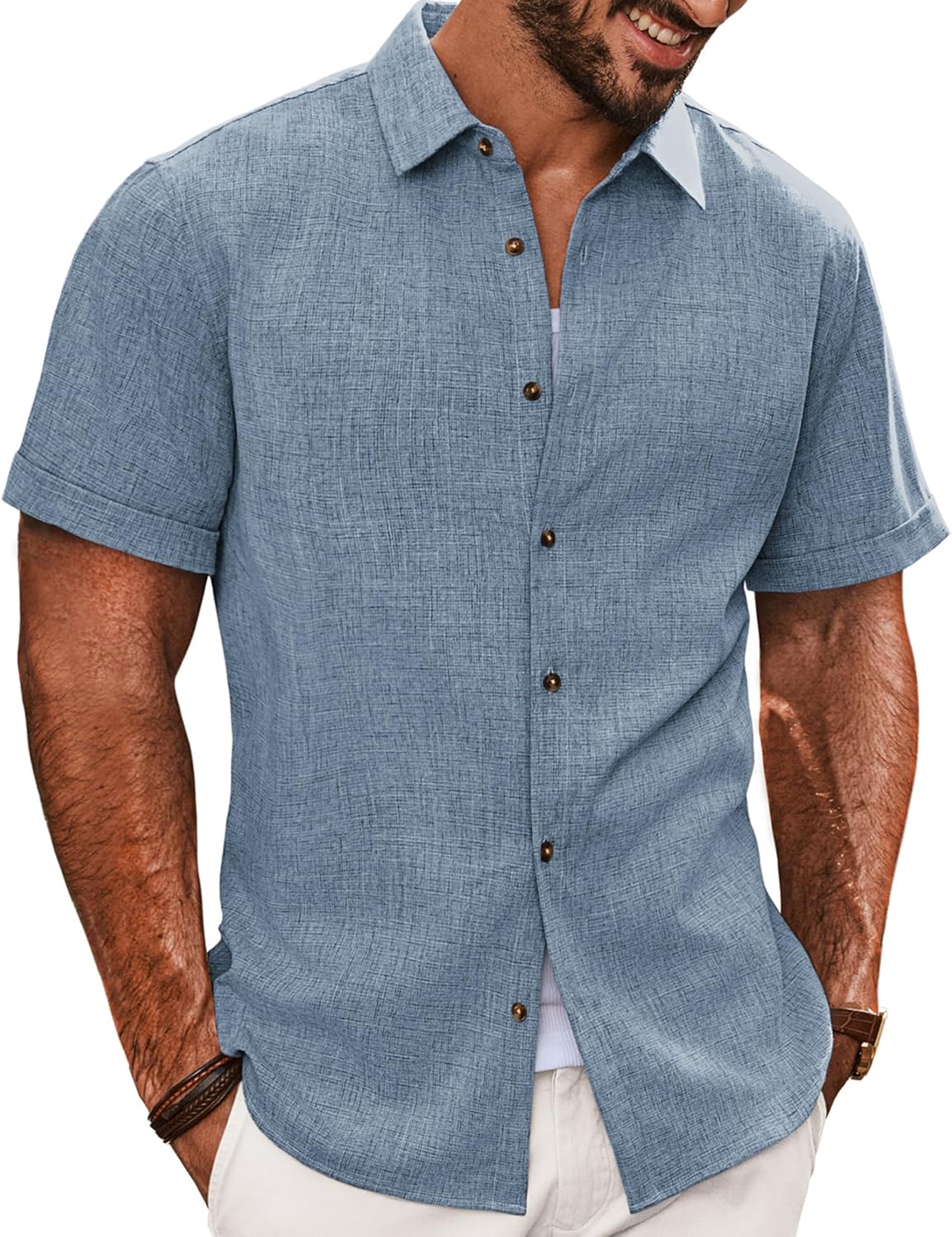 PJ PAUL JONES Mens Casual Short Sleeve Button Down Shirts