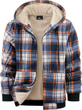Men Plaid Flannel Full Zip Hooded Coat - Thick Sherpa Fleece Lined