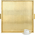 Faux Leather Ottoman Serving Tray 20 in Square - Elegant Gold Handles