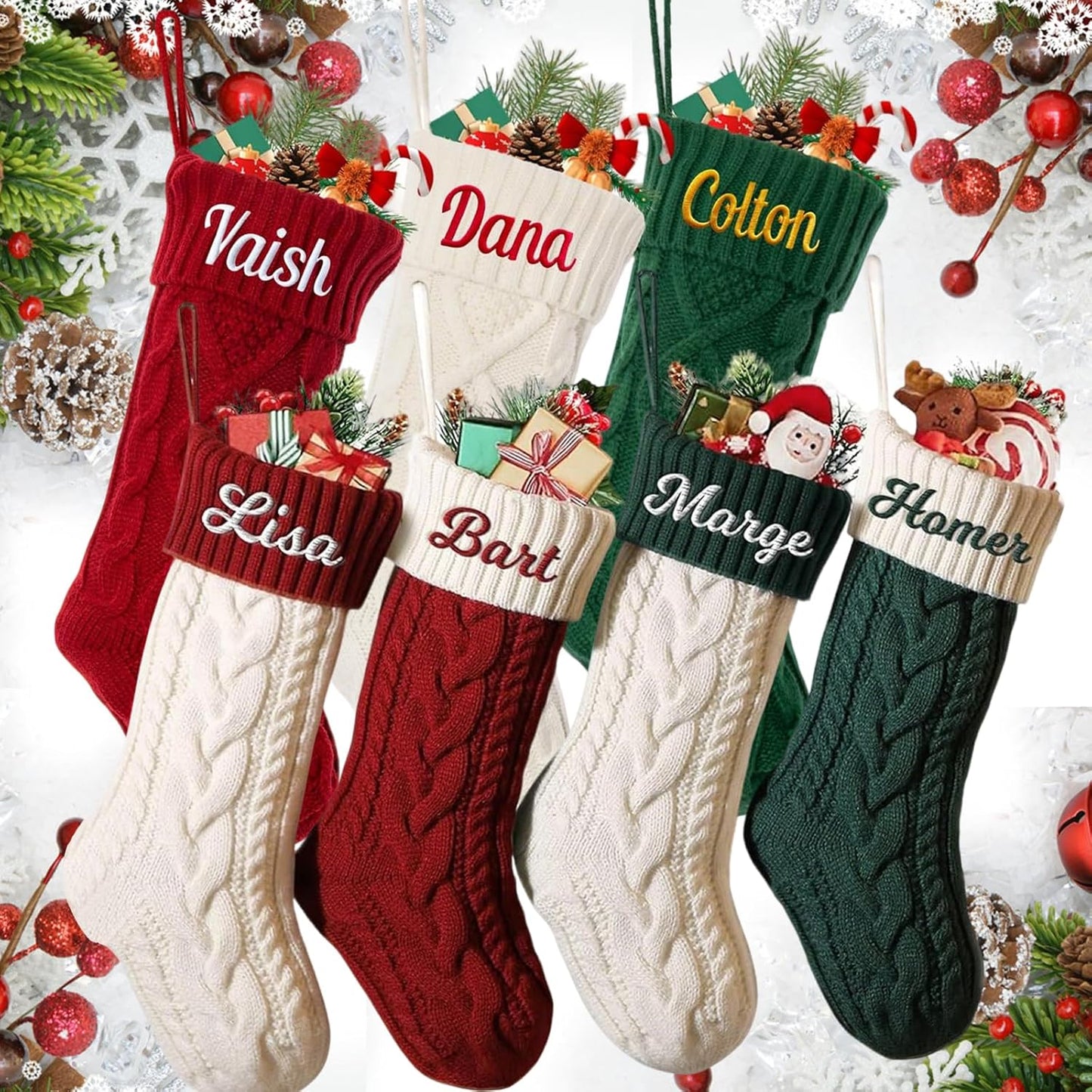 Personalized Christmas Stockings for Family and Pets - 7 Pcs Set