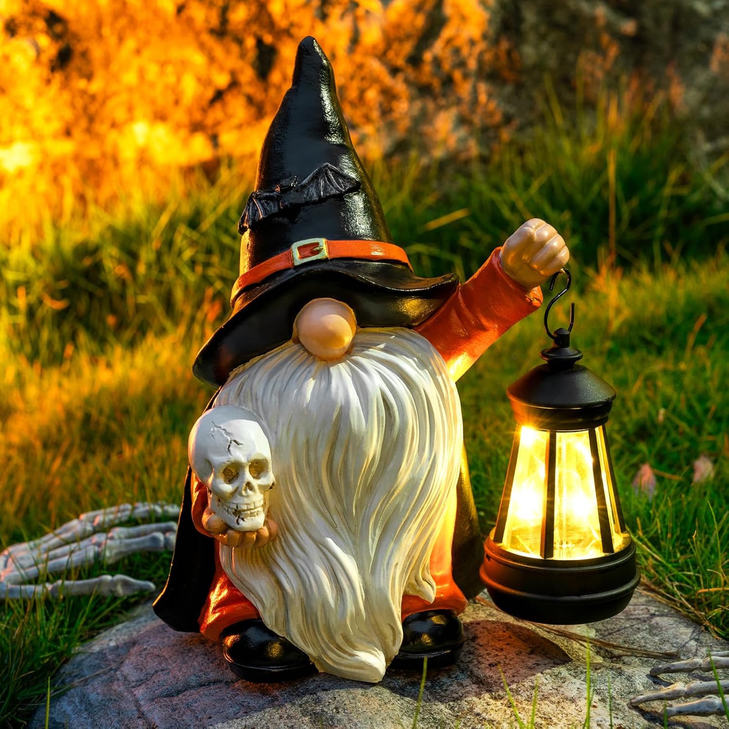 Halloween Gnome Decoration Garden Statues with LED Lantern