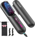 Cordless Hair Straightener Brush for Travel - Mini Rechargeable Hot