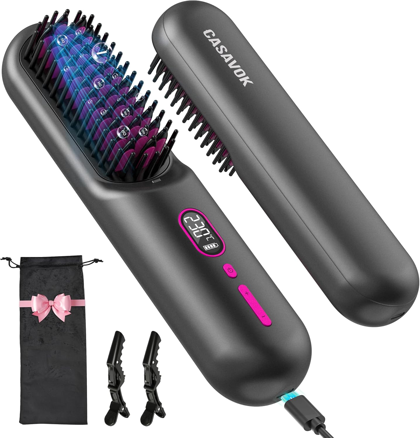 Portable Cordless Hair Straightener Brush: Anti-Scald & Rechargeable