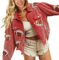 SeekMe Women's Cropped Corduroy Jacket with Sparkling Sequin Accents