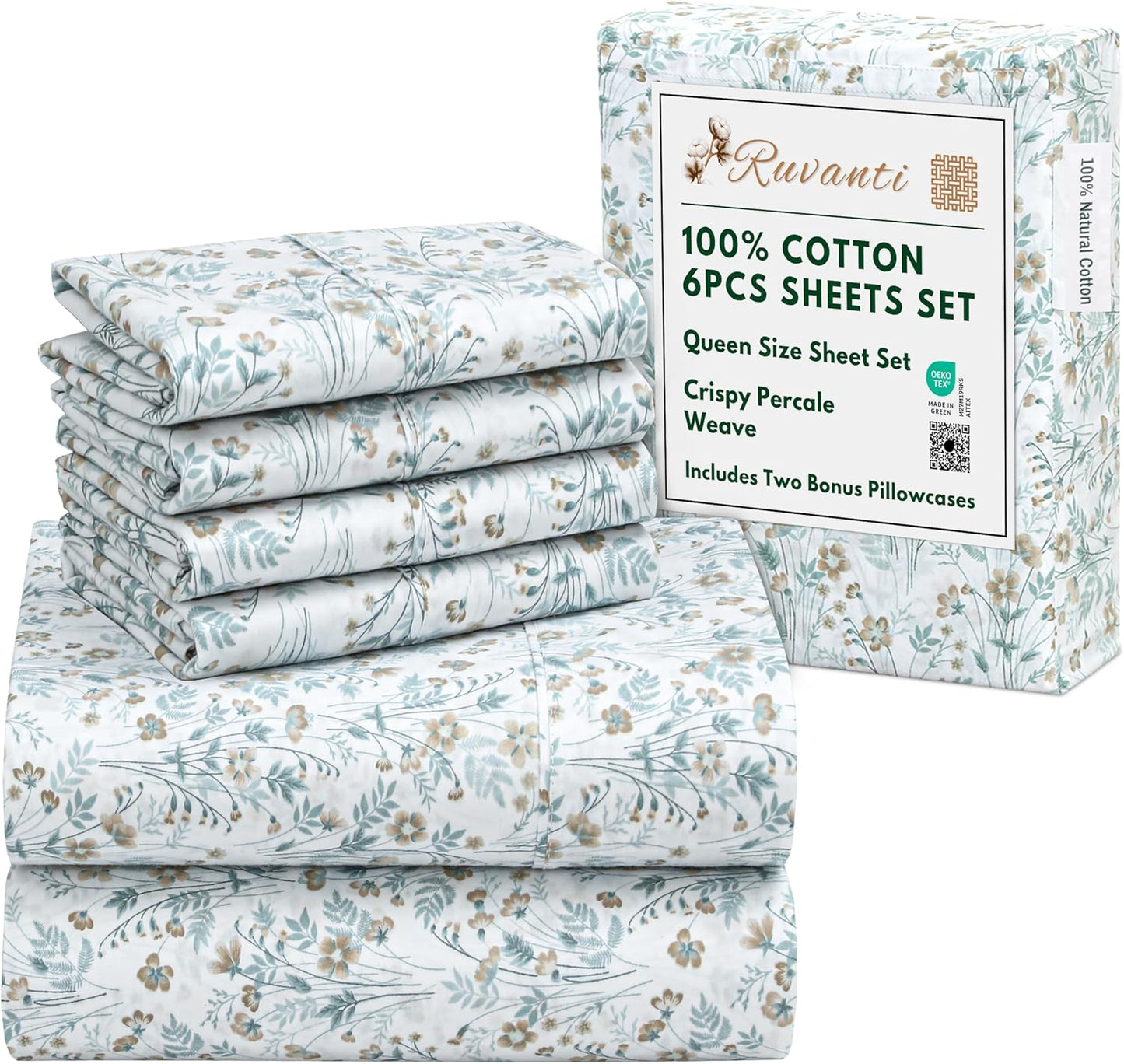 RUVANTI 6 Pcs Cotton Sheets - Soft, Lightweight & Breathable
