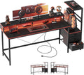 Mericonia Gaming Desk with Storage and LED Lights for Gamers
