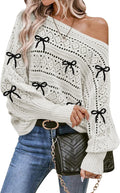 Off Shoulder Sweater Crochet Top - Oversized Knit Batwing (Style JJ3C)