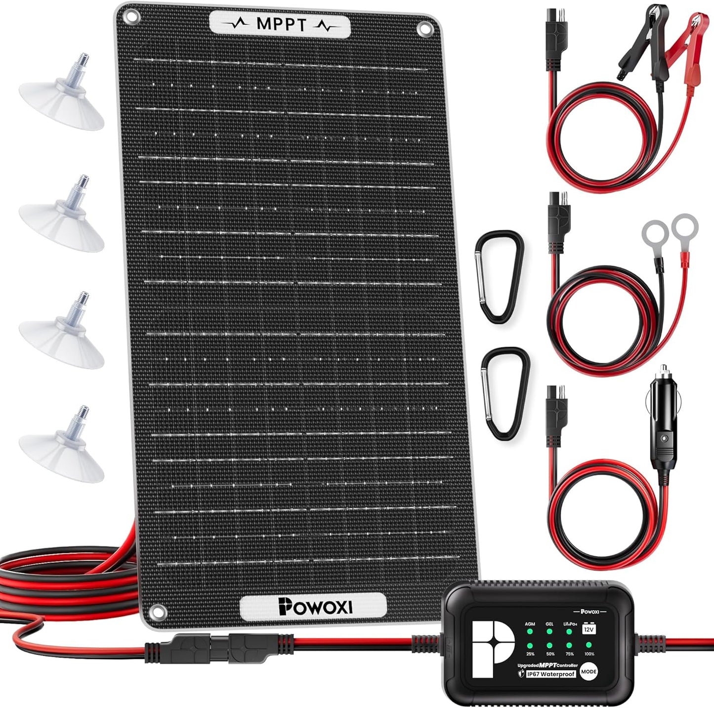 POWOXI 15W Solar Battery Charger for Efficient 12V Charging