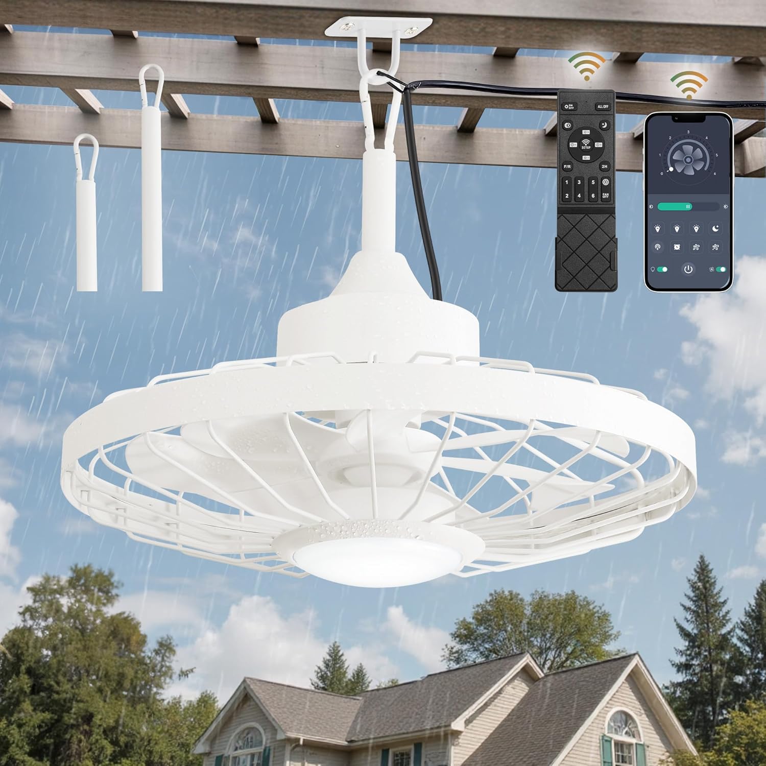 LEDIARY 20in Outdoor Ceiling Fan with Lights for Patios