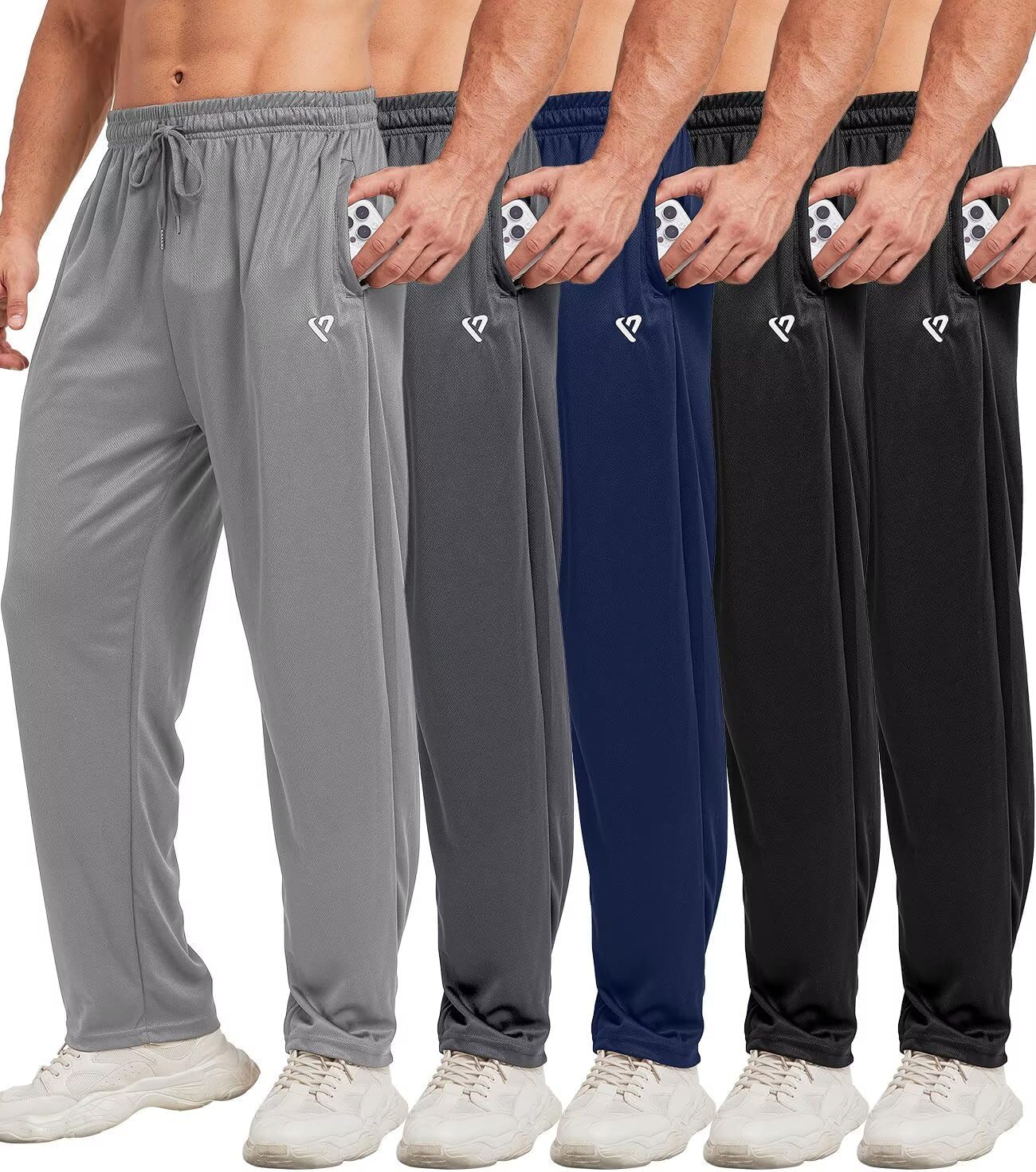 5 Pack Mens Sweatpants Open Bottom Joggers with Zip Pockets