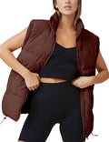 Womens Mid-Long Zip Up Puffer Vest with High Collar - Cozy Layer