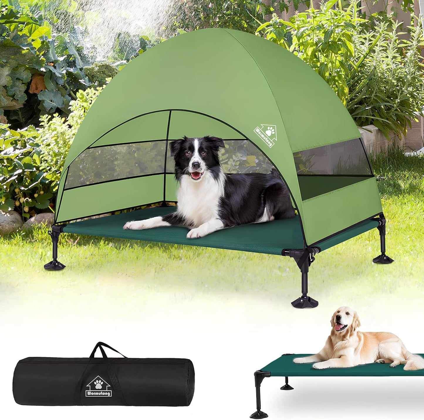 Elevated Outdoor Dog Bed with Canopy for Camping & Patio