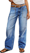 Flamingals Straight Leg Jeans for Women Mid Rise Baggy Casual