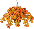 Artificial Fake Fall Flowers Hanging Basket for Outdoor Autumn Decor