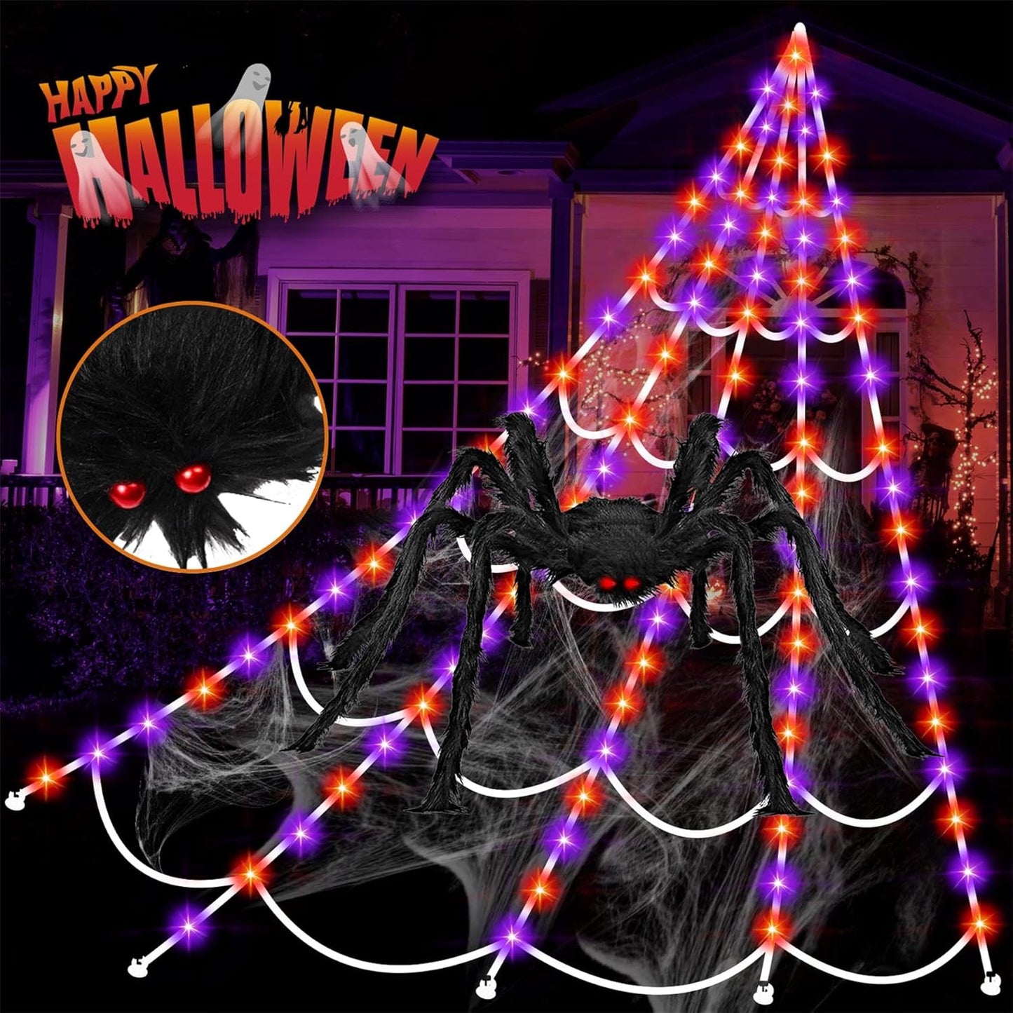 Giant Spider Web Lights for Outdoor Halloween Decor - 200 LEDs