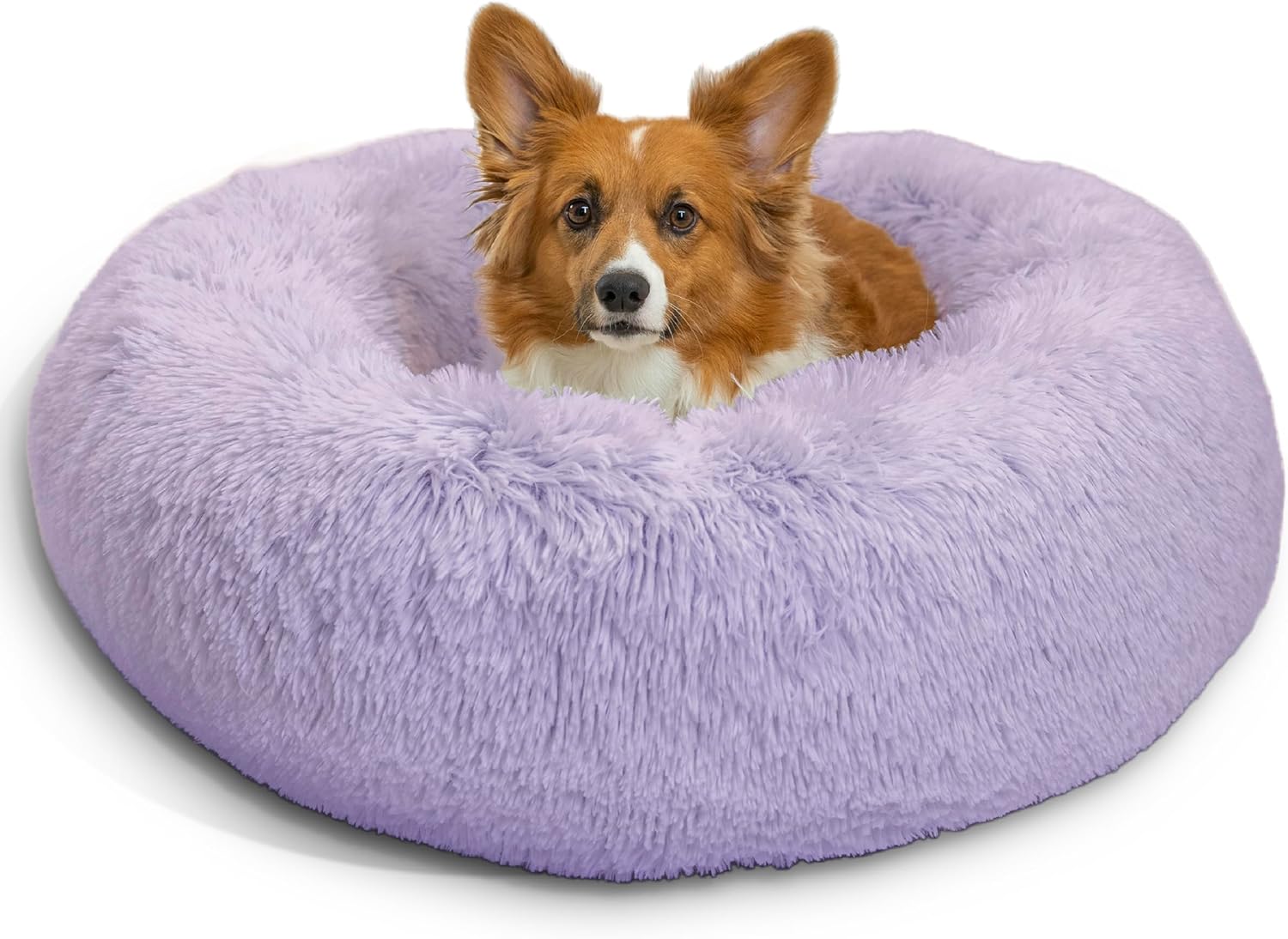 Calming Donut Dog and Cat Bed for Anxiety Relief in Lavender
