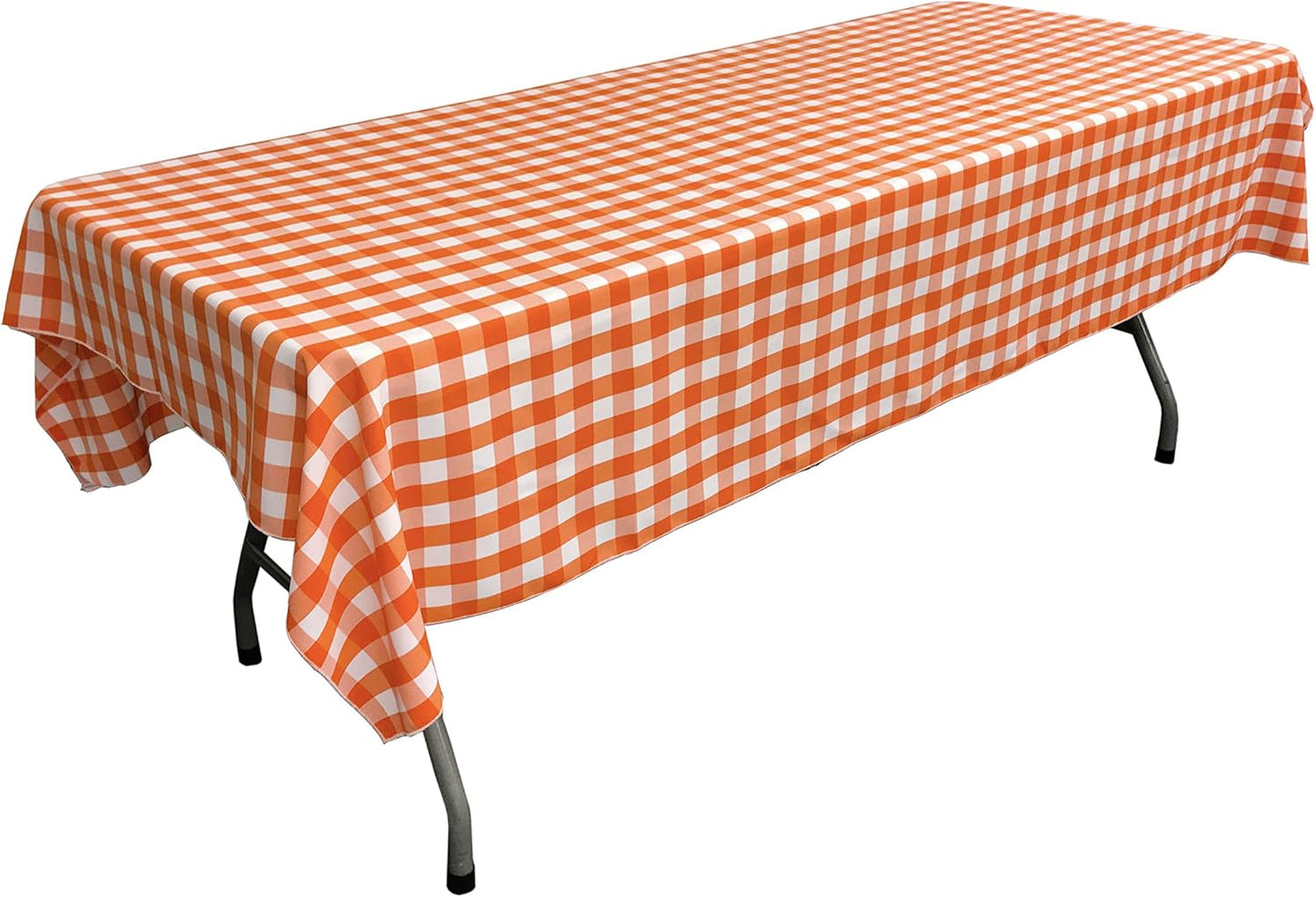 Gingham Checkered Tablecloth 60 by 108-Inch in Orange and White