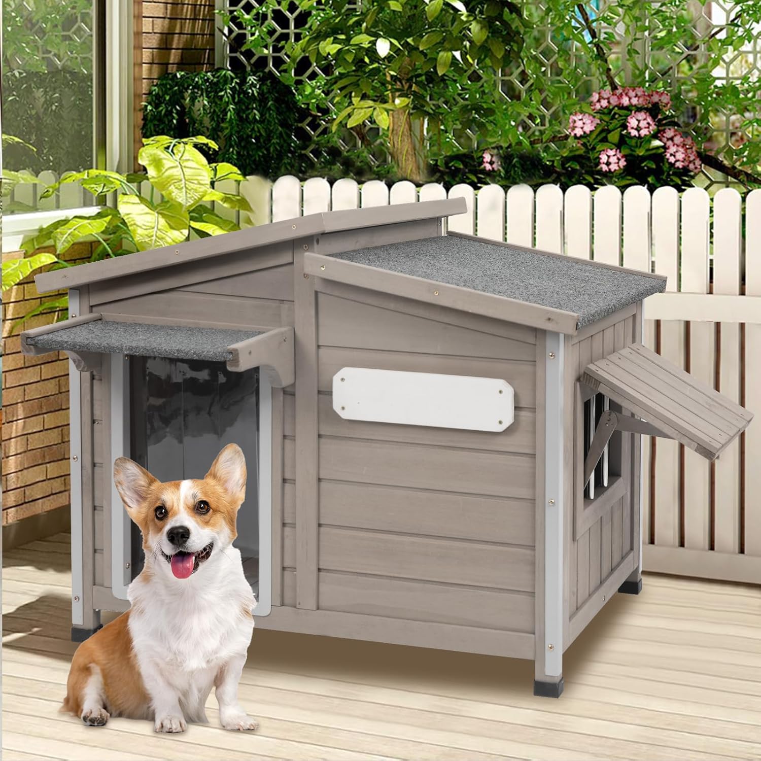34 L Outdoor Dog House with Removable Floor for Small Dogs