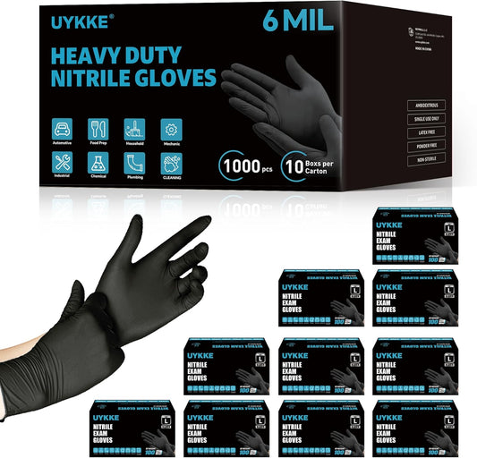 1000pcs Heavy Duty Black Nitrile Gloves - Latex Free for Cleaning & Food Prep