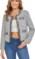 Chic Lightweight Tweed Blazers for Women with Cropped Sleeves