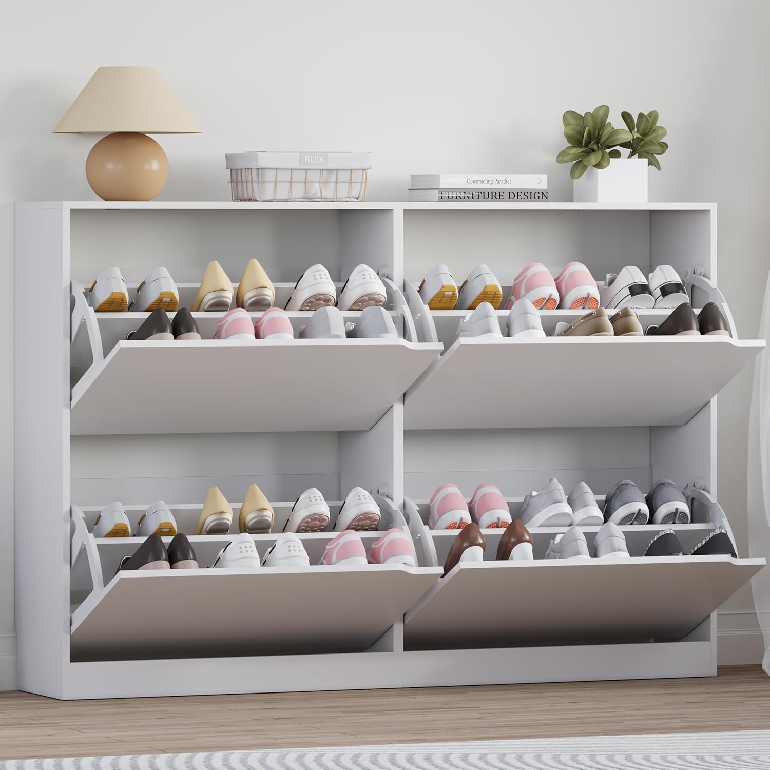 Shoe Cabinet with 4 Flip Drawers for Entryway and Hallway