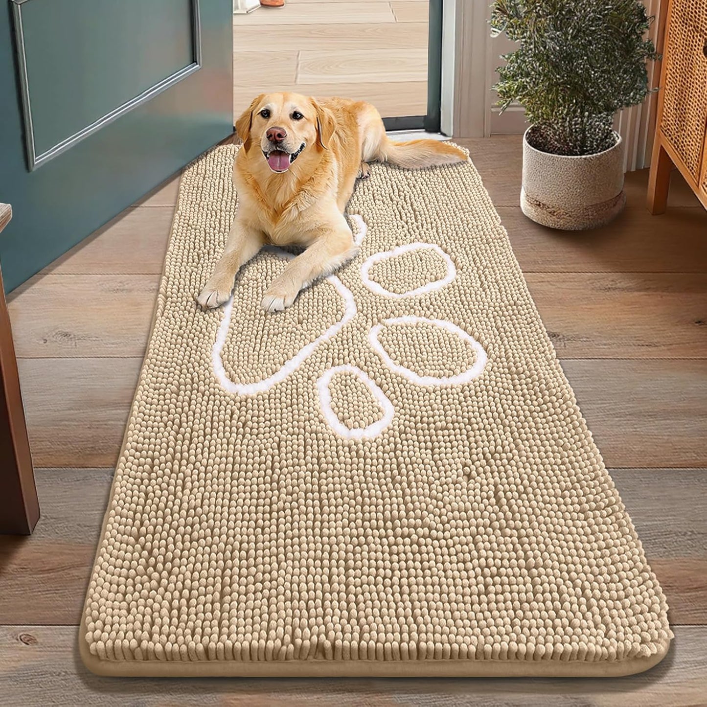 Smiry Dog Door Mat for Muddy Paws - Absorbent Chenille Rug