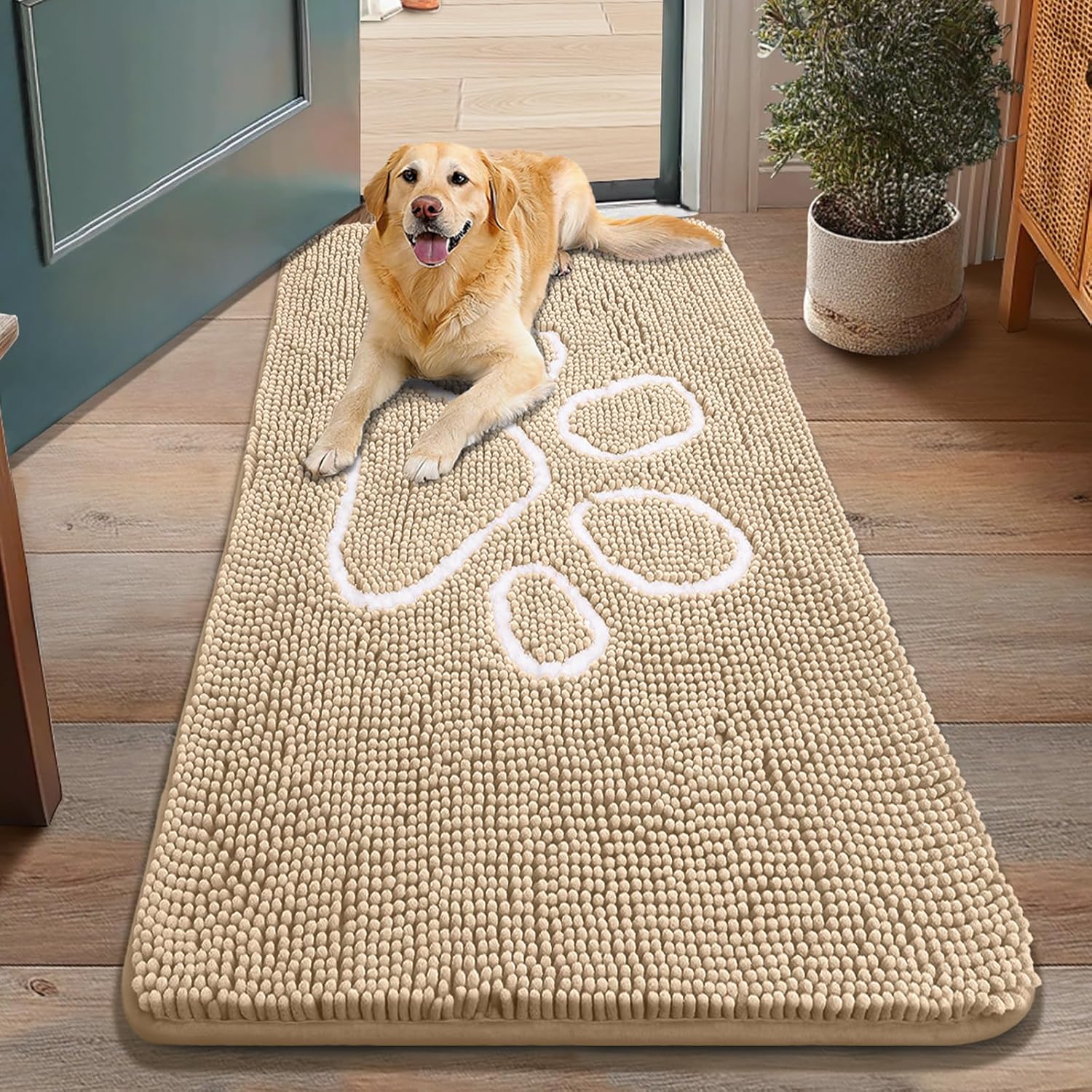 Smiry Dog Door Mat for Muddy Paws - Absorbent Chenille Rug