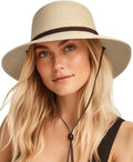Womens Wide Brim Sun Hat with Wind Lanyard - UPF 80+ breathable