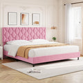 GAOMON Pink King Bed Frame with Upholstered Headboard - Sturdy, Noise
