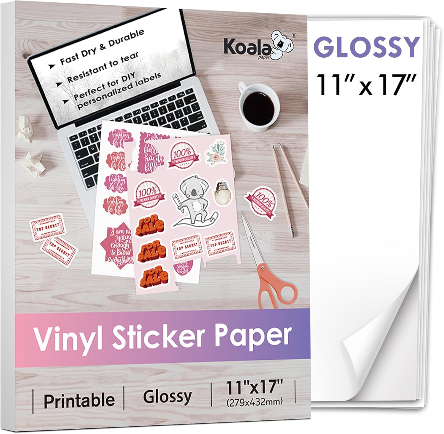 10 White Glossy Waterproof Sticker Sheets - KOALA PAPER
