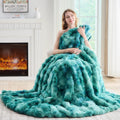 Lotus Karen Faux Fur Throw Blanket Tie-Dye Green - Large Cozy 90in