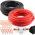 8 Gauge Wire 50ft Each Red/Black CCA Power Ground Cable - Complete Kit