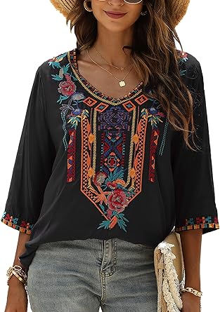 Grosy Bohemian Embroidered Tops for Women - Stylish Hippie Blouses