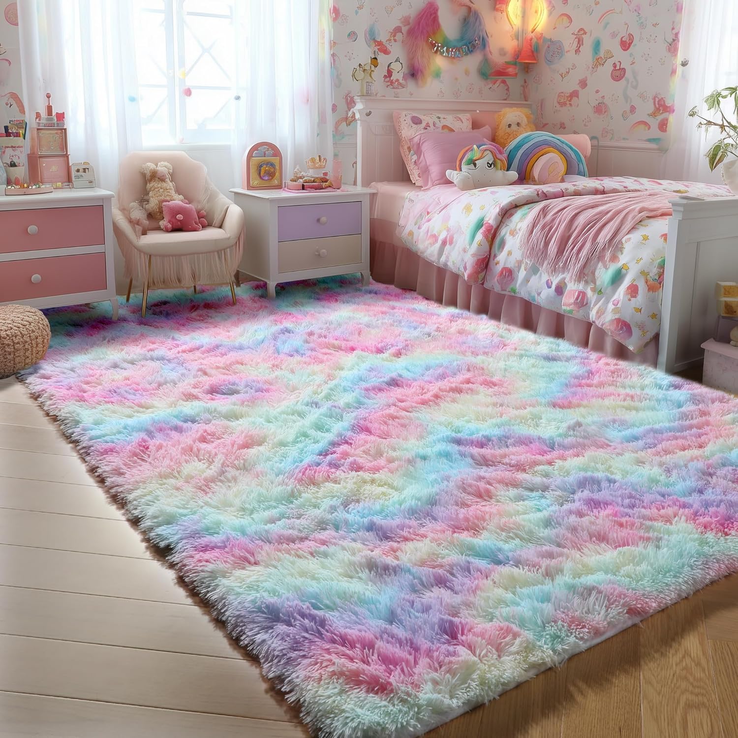 PAGISOFE Fluffy Soft Plush Washable Area Rug for Kids Room