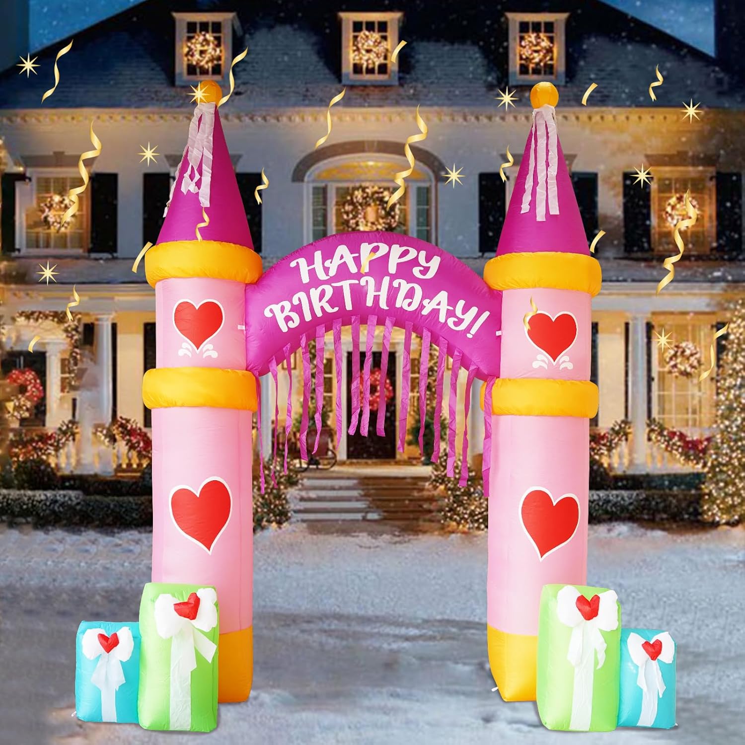 10FT Birthday Inflatable Arch with LED Lights for Celebrations