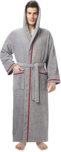 Arus Men's Hooded Classic Bathrobe Turkish Cotton Robe - Soft pool