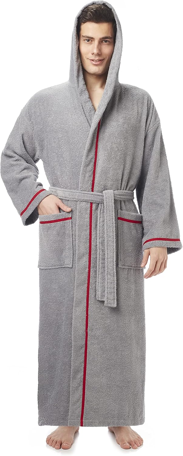 Arus Men's Hooded Classic Bathrobe - Turkish Cotton Luxury Robe