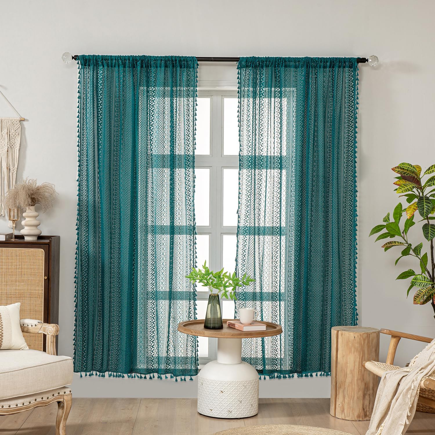 Cotton Lace Sheer Curtains 72 Inches Long for Elegant Decor