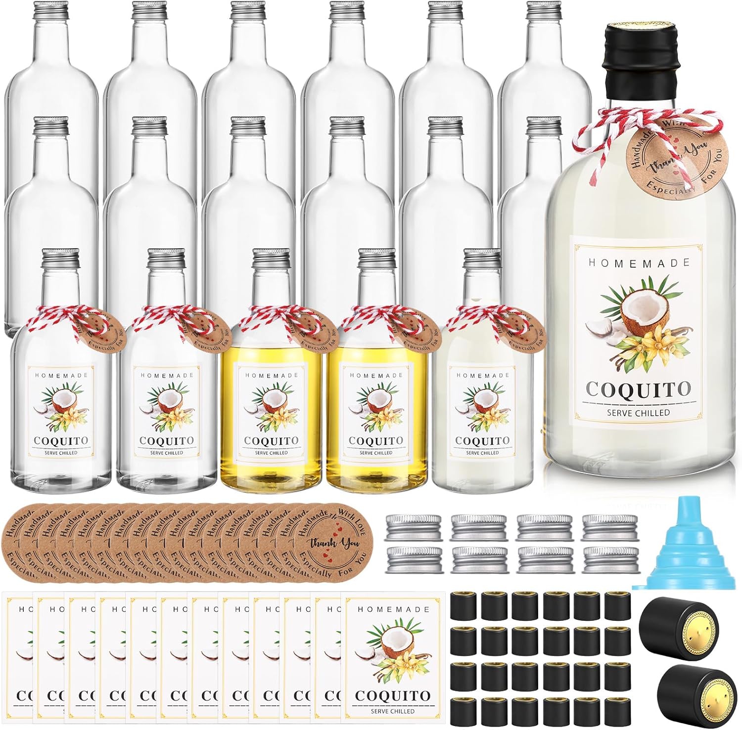 24 Set Christmas Plastic Coquito Bottles for Home Brewing