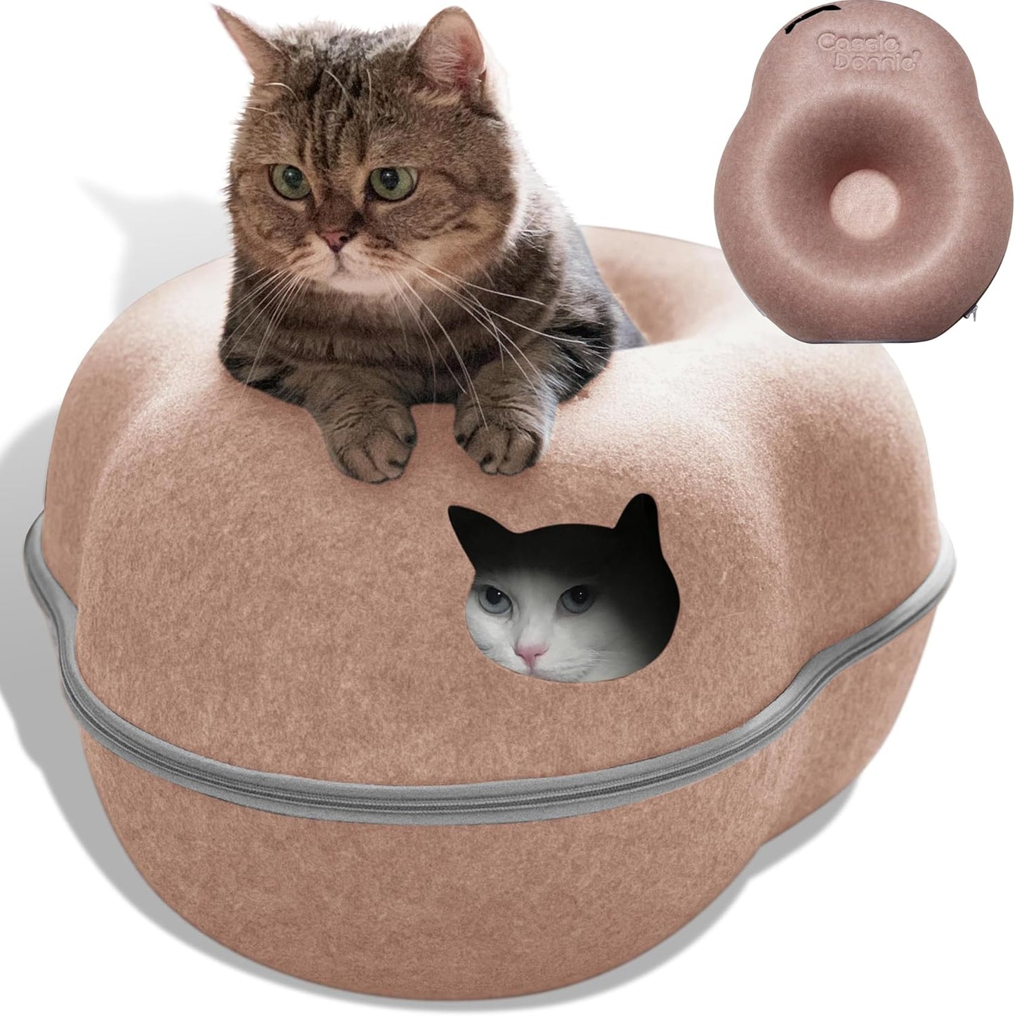 Cat Tunnel Bed for Indoor Cats, Cozy Donut Cave House Design