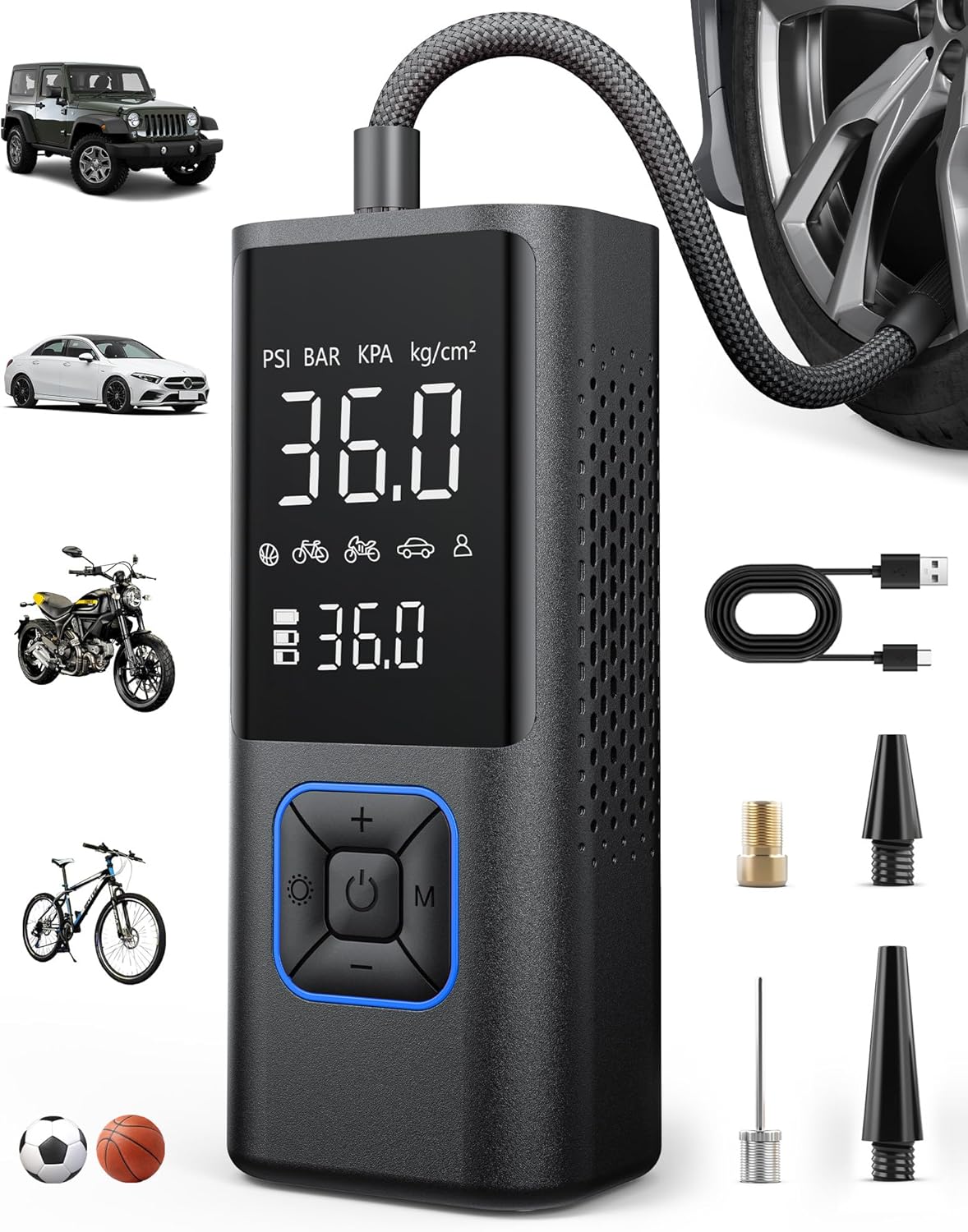 Powools Cordless Tire Inflator - Compact 150PSI Air Pump