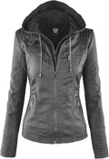 Women's Faux Leather Moto Biker Jacket with Removable (Style C34Z)