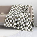 LOMAO Throw Blanket Dark Olive 90in x 110in - Soft Checkerboard Fleece