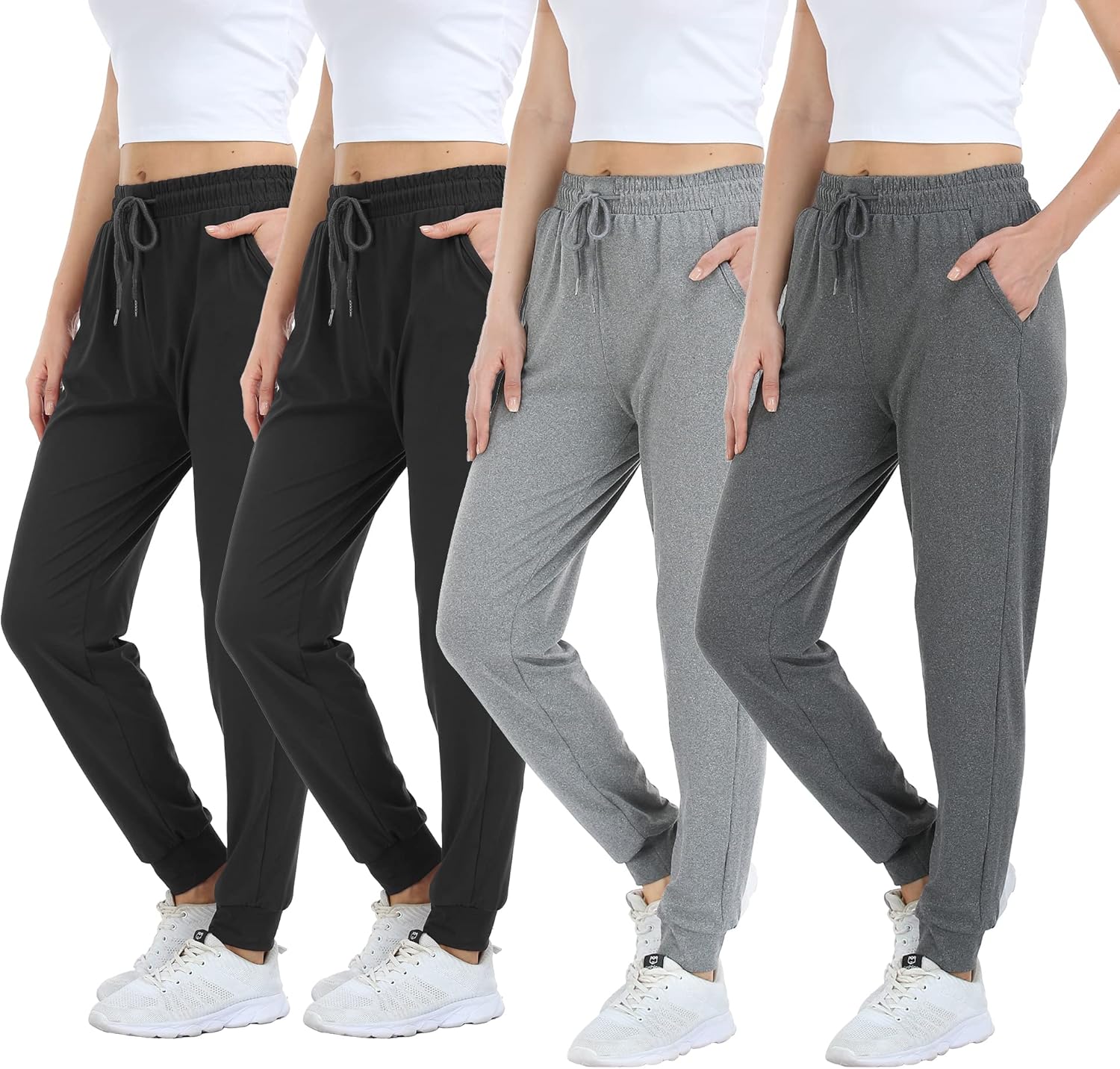 4 Pack Womens Joggers with Pockets for Comfy Travel and Leisure
